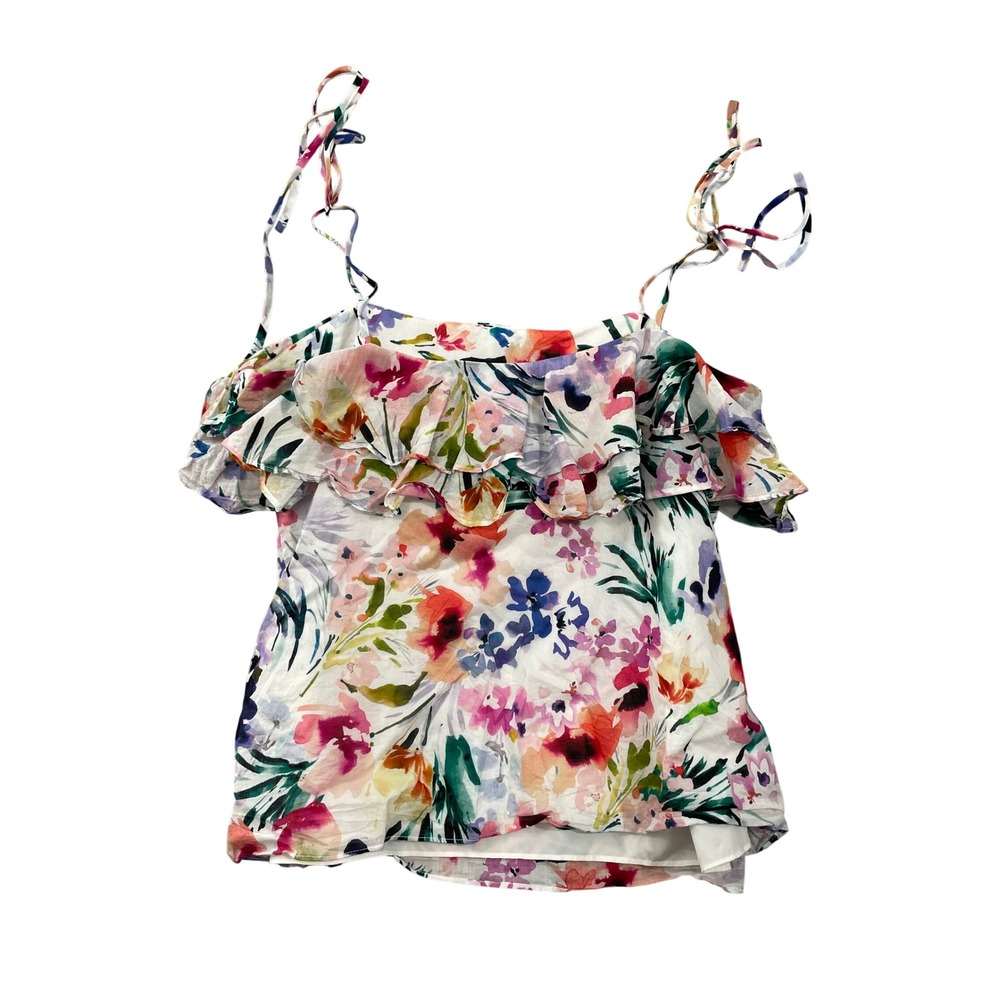 Amanda Uprichard Fifer Women's Small Cami Tank Floral Silk Ruffle Tie Strap Top - Picture 2 of 6